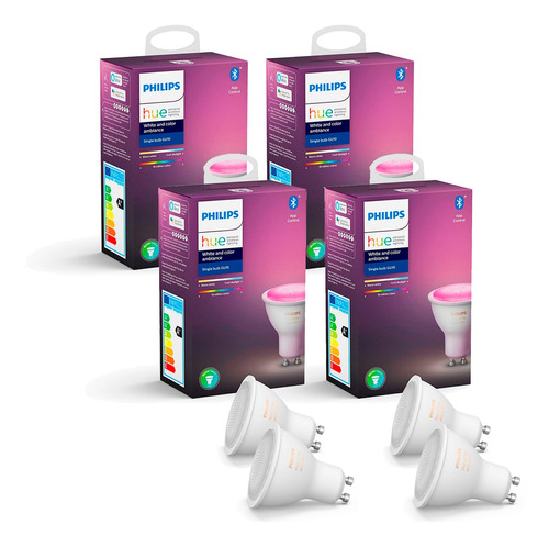 Pack Philips Hue 4 Ampolletas Led Gu10 Colores