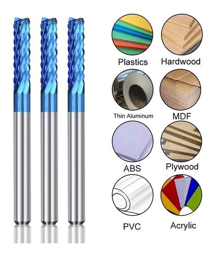 Kit 10 Brocas Fresa Cnc Router 3.175mm End Mill 1/8 Blue N