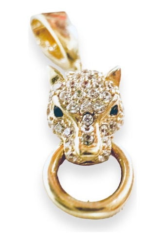 Dije Oro 10k Jaguar Ojo Negro Círculo En La Boca 1.5 Cm 10 K