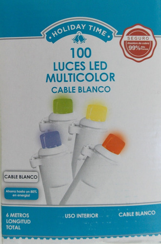 Serie 100 Luces Led Multicolor Holiday Time Cable Blanco