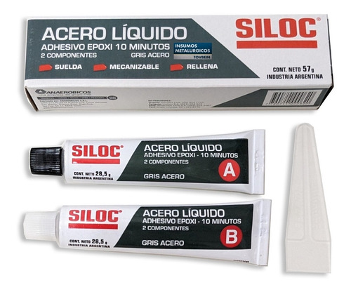 Acero Liquido Gris Adhesivo Epoxi 10 57gs. Siloc