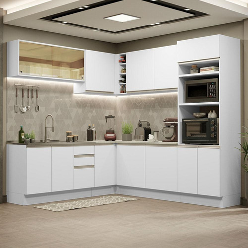 Cocina Integral Completa Modular De Esquina Madesa Glamy 459cm 01 Color Blanco