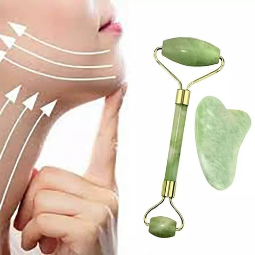 Rodillo Jade Masaje Facial Linfático + Piedra Gua Sha