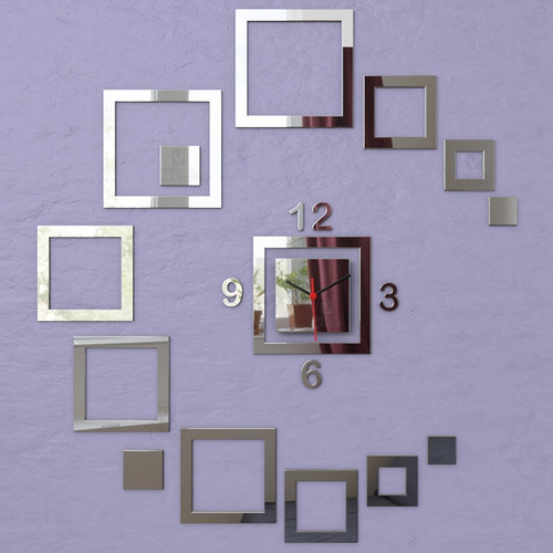 Imagem 5 de 9 de Relógio Parede Espelho Acrílico Quadrados Sala Quarto