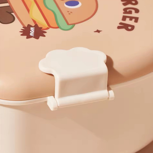 Lunchera Vianda Tupper Infantil Kawaii Con Cubiertos Chufi Base Beige Vianda Hamburger