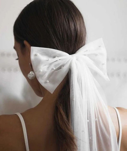 Laço De Tule Com Pérolas Para Penteado De Noiva / Daminha