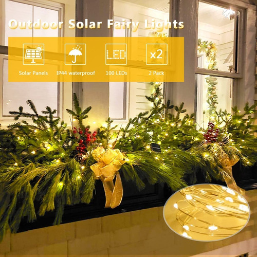 Imagen 7 de 9 de Luces Guirnalda Solar 200 Led Calidas Calido 22 Metro