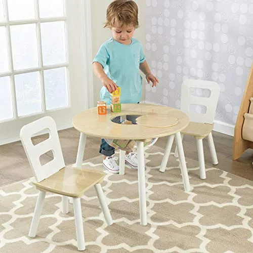 Mesa Redonda Y 2 Sillas De Madera, Compatible Con Edades 3-6