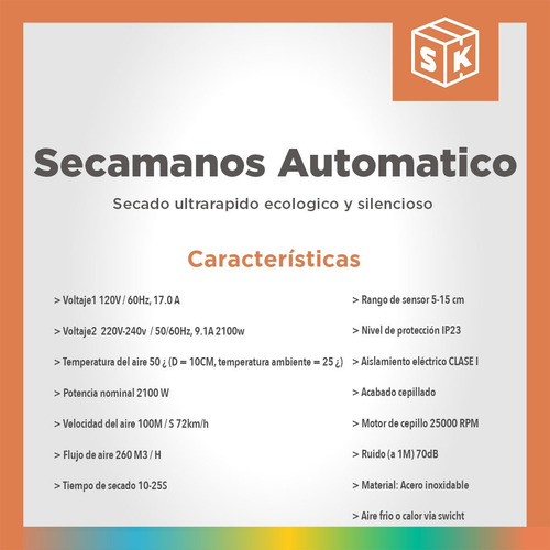 Imagen 6 de 10 de Secamanos Electrico 2100w Automatico Por Aproximacion Black