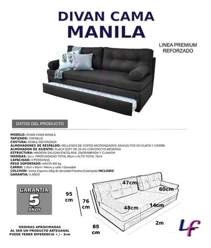 Divan Cama + Colchon Sillon 3 Cuerpos Premium + Cilindros