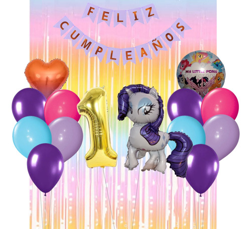 Combo Cumpleaños Globos Tematica Deco Pony Violeta Fiesta