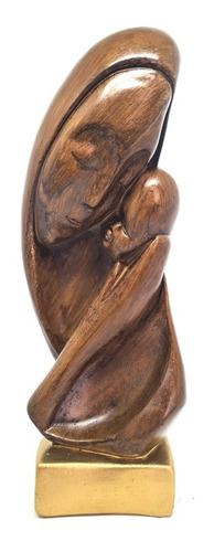 Escultura Mãe Com Filho Abstrata Decoração Premium Grande Cor Marrom Envelhecida