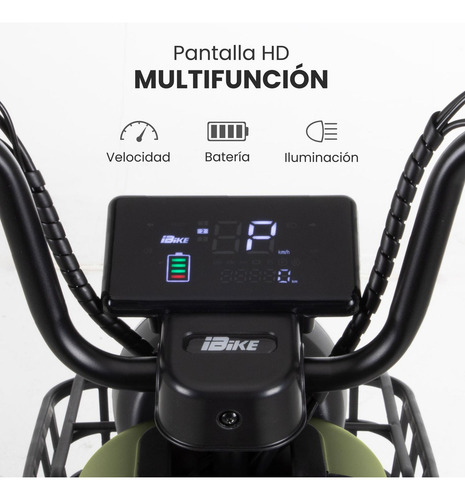 Motobici Bicicleta Eléctrica R14 Neon EBIKE500 Motor 500w Vel Max 35 Km/h Cuadro de Acero Frenos de Tambor 200 Kg Color Verde Oliva