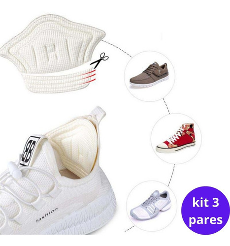 Kit 3 Prot De Calcanhar Revest Alto Conforto Tênis E Sapatos Cor Bege