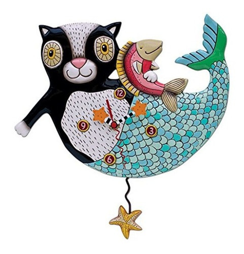 Diseños Allen  Mermaid Cat Mercat Reloj De Pendulo