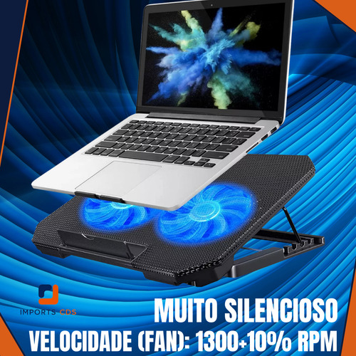 Suporte Base Notebook Imports Cds Com 2 Coolers Ventoinhas Potentes Base Refrigerada Ventilação Silenciosa Mesa Projetada Para Laptops Até 17 Polegadas Base Led Refrigerada Evita Superaquecimento