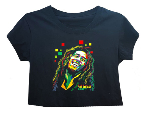 Remera Corta Top Crop Bob Marley