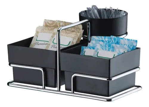comprar Suporte Organizador Café Sache Açúcar Adoçante Colher Preto