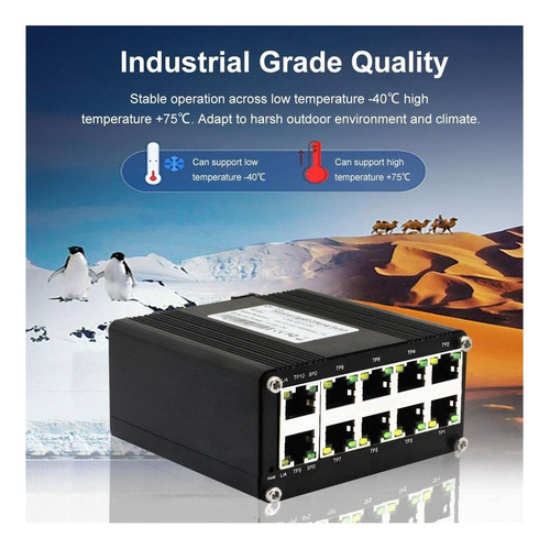 Mini Switch Industrial 10 Puertos Interruptor Gigabit 10 Din