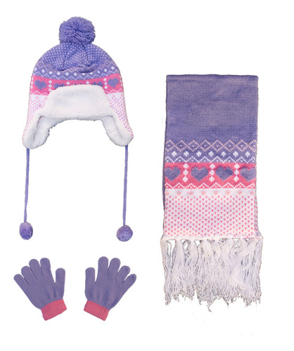 Conjunto Set Invierno Gorro Bufanda Guantes Bebe Niña Nena 