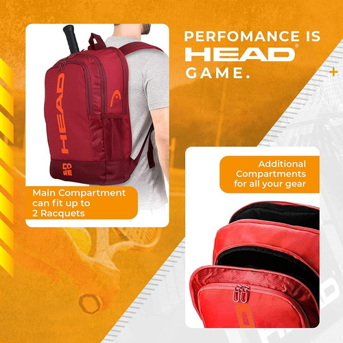 Mochila Backpack Head Core Red Para 2 Raquetas De Tenis