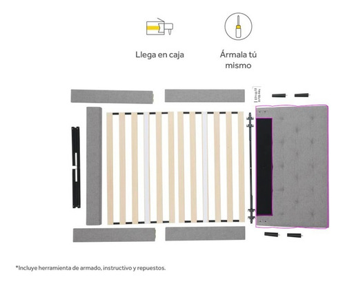 Base De Cama Nooz Prime Con Cabecera Capitonada, Matrimonial Color S/C