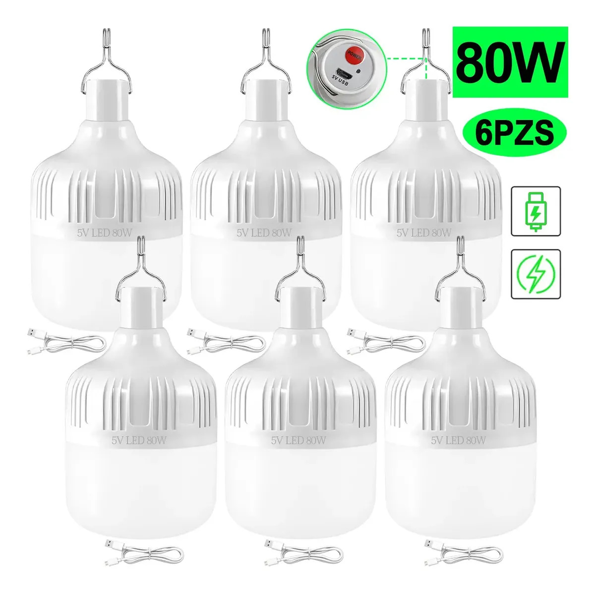 Lámpara De Emergencia Recargable Usb Foco Led 80w Lonk 6pzs