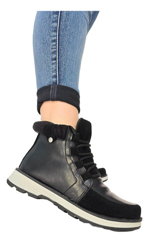 Borcegos Mujer Negros Botas Moda Eco Cuero.