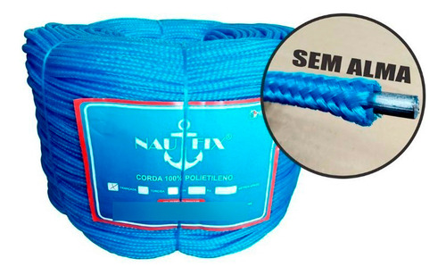 Cabo Corda Trançada Sem Alma Azul 6mm Pead Virgem 4kg