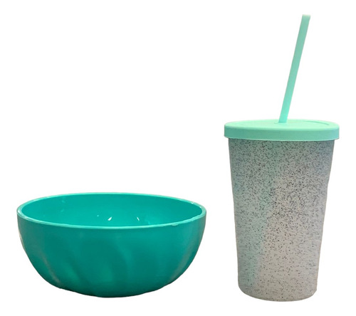 Set Cerealera Compotera Bowl + Vaso Glitter C/tapa Y Sorbete