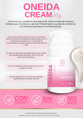 Oneida Live + Oneida Cream | Control Hormonal Y Menopausia Sin Sabor