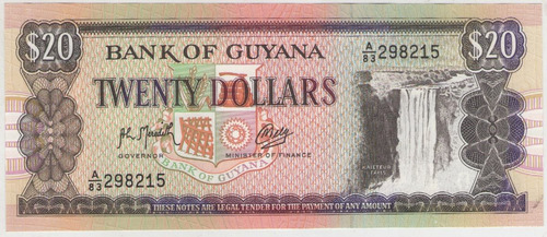 Billete Guyana 20 Dolares 1966-89 Pick 27 S/c