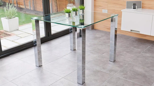 Mesa De Vidrio Con Patas Cuadradas En Aluminio - Acero