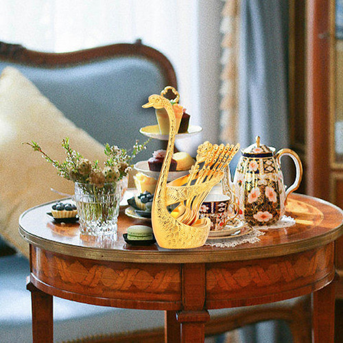 Soporte De Base De Cisne Decorativo Con 6 Cucharas De Café