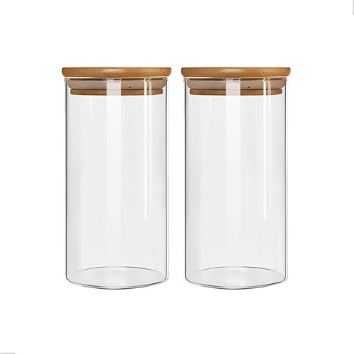Kit 2 Potes Herméticos Vidro Tampa Bambu 800ml Mantimentos