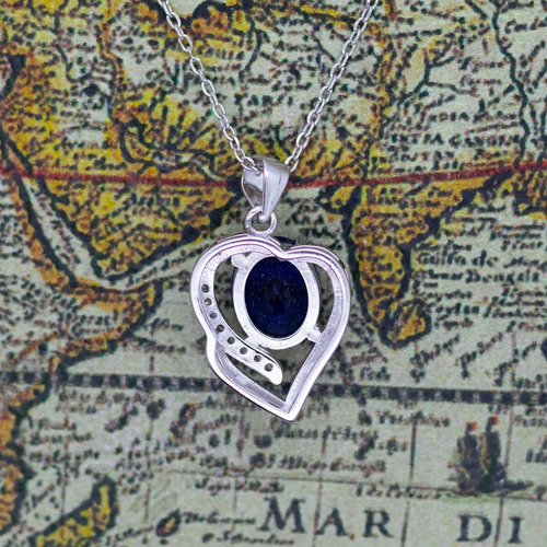 Collar Con Colgante Plata 925 Corazón Circón Azul Elegante