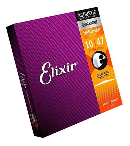 Cordas Violao Aço Elixir 010 Extra Light Nanoweb 11002 Kit 3