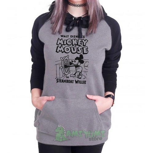 Moletom Mickey Raglan Blusa Canguru Capuz Mod 4