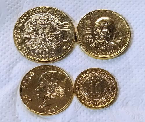 Set De 5 Monedas Mexicanas Con Chapa Color Oro !! (Usado)
