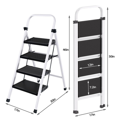 Escalera De 4 Escalones, Taburete Plegable Con Pasamanos Par