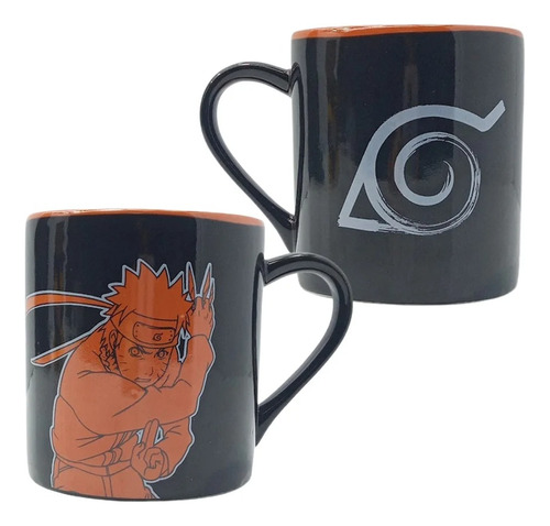 Caneca Anime Naruto Uzumaki Shippuden Konoha Manga Piticas Cor Preto