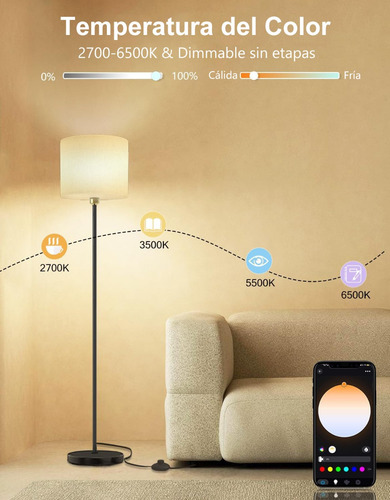 Lampara De Pie Moderna Wifi Led Rgb Alexa Google Home Control Por App