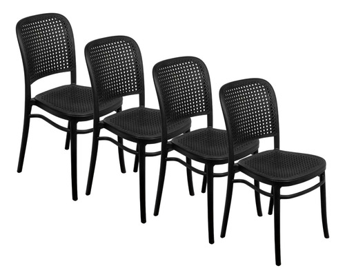 Kit 4 Cadeiras Jantar Design Rattan Amis Lola Empilhável Top Estrutura Da Cadeira Preto Assento Preto