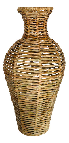 Jarrón Tejido Con Hojas De Palma, Boho Artesanal Natural Tulum