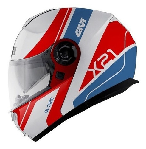 Capacete Givi Vermelho Azul Articulado Óculos Interno - 60 Cor Branco