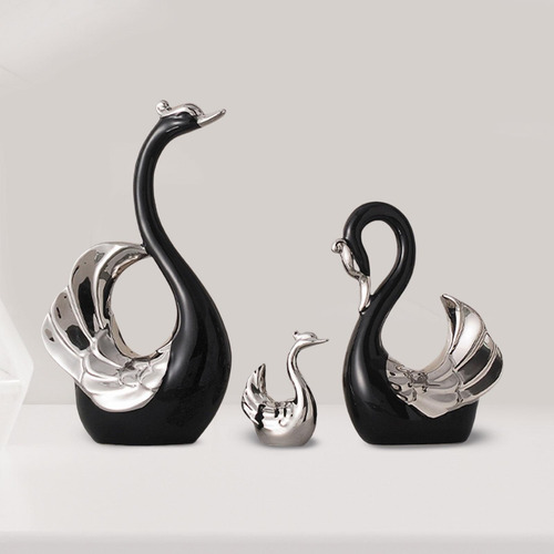 Figurita De Cisne De 3 Uds, Adorno De Negro Plata