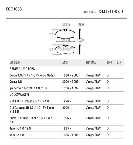 Jogo Pastilha Freio Diant Corsa Wind Super 1996 97 98 99 00