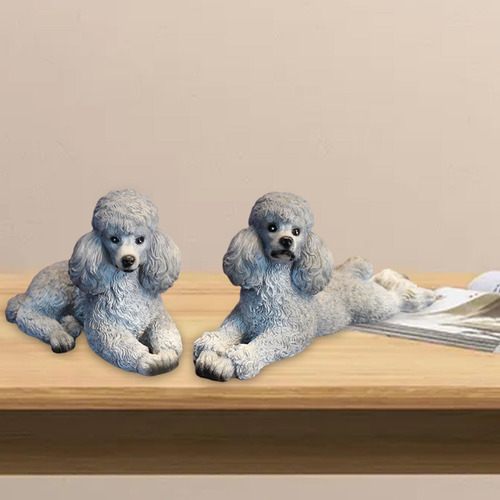 1 Par Pequeno Poodle Estátua Resina Brinquedo Bonito Cinza
