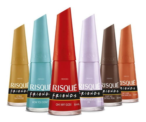 Imagem 1 de 7 de Kit C/6 Esmaltes Risque Coleção Friends Hipoalergênico 8ml