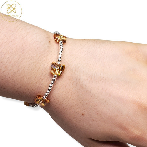Imagen 5 de 6 de Pulsera Plata Mariposas Cristal Swa Doradas Metalic Sunshine